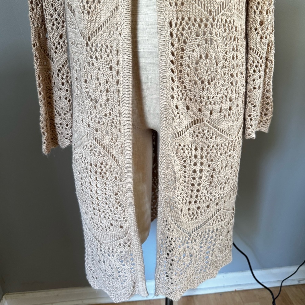 Chelsea & Theodore Open Knit Crochet Longline Open Front Duster Cardigan Sz S - Picture 5 of 10